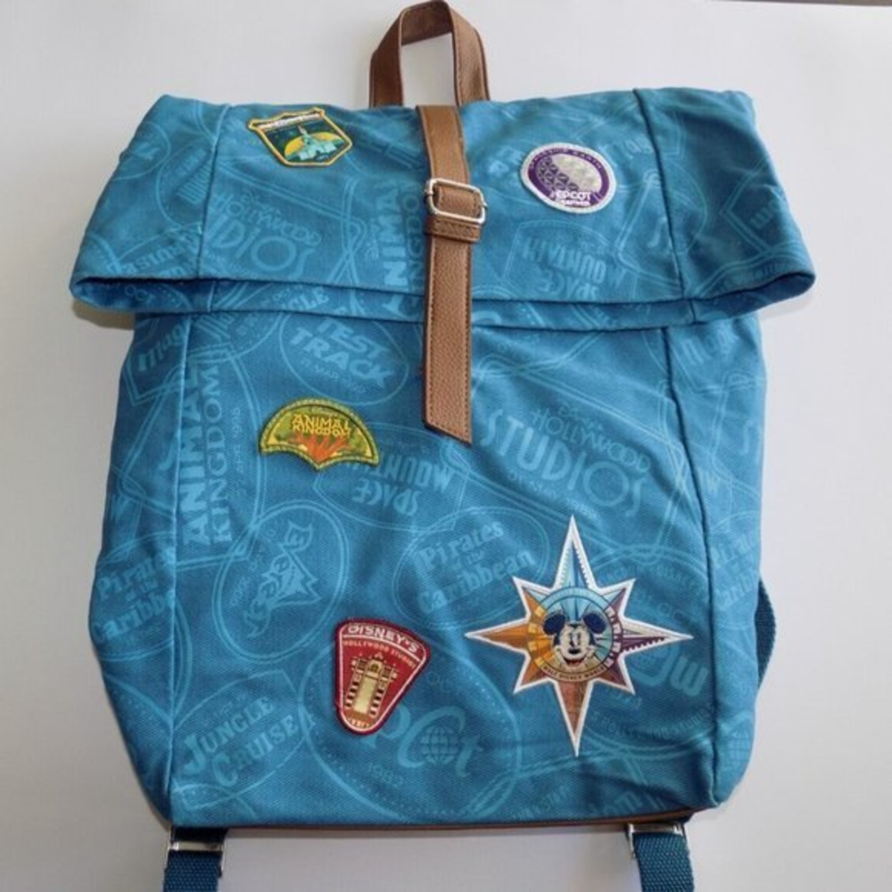 Disney Parks Four Parks One World Teal Blue Patch Canvas Backpack Rucksack